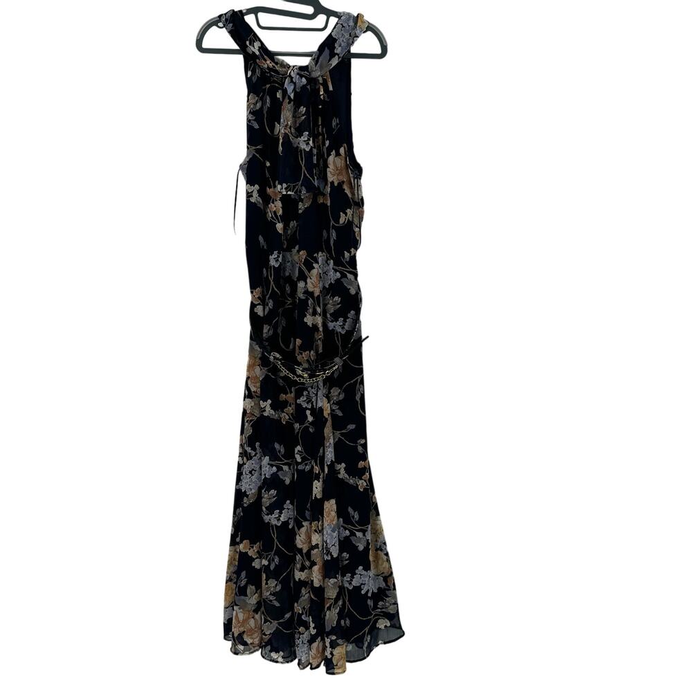 Black Label LRL Floral print Halter neckline sleeveless Belted Gown - Picture 5 of 14